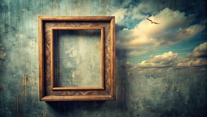 Empty Wooden Frame Hanging on Wall - Surreal Interior Design Photography