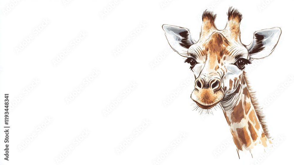 Leinwandbilder giraffe with a friendly expression in a light and minimalistic illustration style. generative ai