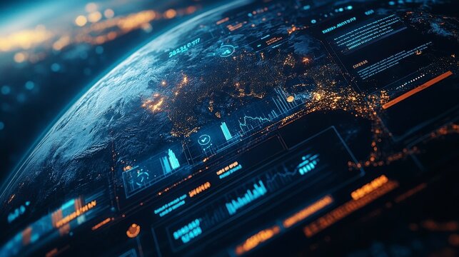 A close-up of a globe with digital overlays showing carbon reduction goals, symbolizing the global effort towards net zero carbon emissions and sustainable environmental practices.