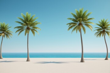 Obraz premium three palm trees on a beach with a blue sky in the background