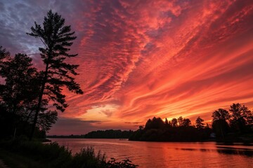 Abstract red background in watercolor style with swirling shapes and vibrant colors, reminiscent of a sunset on a warm summer evening, watercolor art, abstract design, colorful swirls, sunset vibe