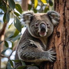 Write a limerick about a curious koala. A cute baby koala clinging to its mother's back in a tree.Australian Koala Bear - Phascolarctos cinereu.Koala playing on a tree

