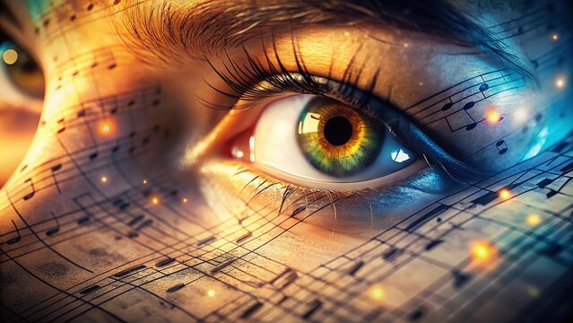 Eyesight Harmony: Musical Score & Eyes Conceptual Photography