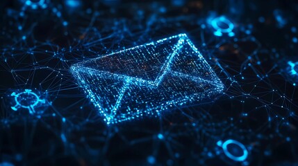 Cybersecurity concept with locked email icon ensuring safe data sharing and encrypted electronic communication, digital protection theme, book illustration style