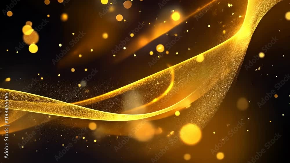 Wall mural golden abstract wave with sparkling dust and bokeh lights