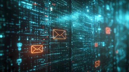 Digital shield covering email icon representing safe online correspondence, encrypted data exchange, and cybersecurity protection, book illustration style