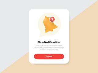 Notification popup design for web and mobile app with simple bell icon illustration