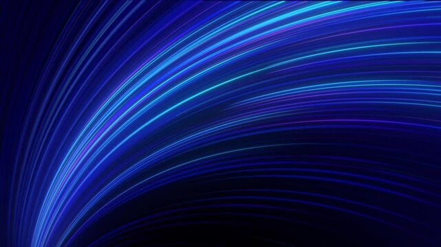 Blue neon glow line bg. 3d render, abstract background. Curvy neon ribbon with glowing lights. Data transfer metaphor. Particles glowing tracks. Modern Speed Light Effect. Futuristic Glowing Lines.