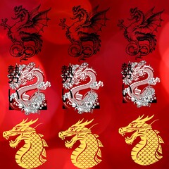 Chinese dragons on red. Chinese year concept 