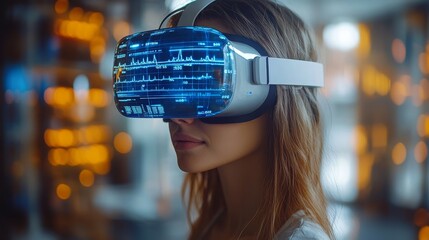 A person using virtual reality technology for health monitoring in a modern setting