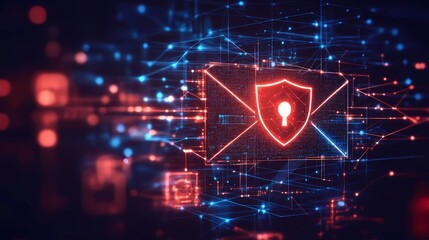 Shield and email icon merged to symbolize secure electronic correspondence, safe data exchange, and privacy protection, book illustration style