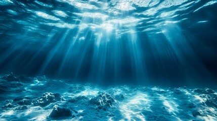 Obraz premium Underwater Scene Sunbeams Illuminate Ocean Floor