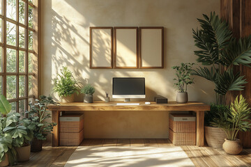 Fototapeta premium Freelancer's digital workspace with a clean design and minimal distractions. Bright lighting, contrast