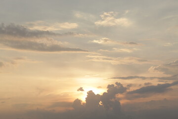 Beautiful sky with natural gradations. Thick clouds in the dusk sky on a winter night. Image of a...