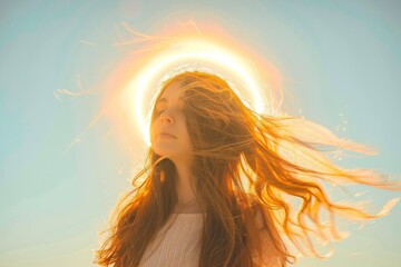 Radiant serenity: woman in sunlight
