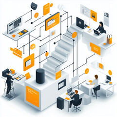 Diagram illustrating the phases of B2B collaboration in a simple flowchart. Bright lighting, contrast