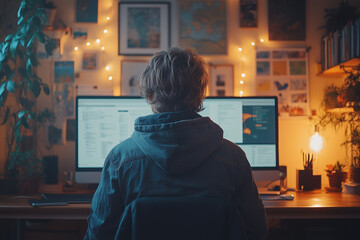 Freelancer’s minimalist profile page on a digital work platform. Bright lighting, contrast