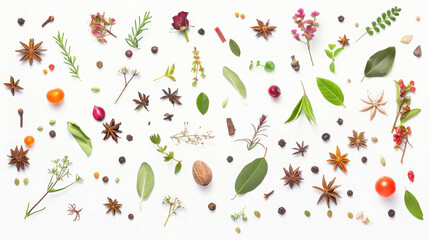 different spices isolated on white background