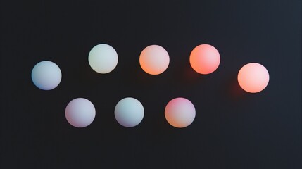 A row of seven balls, each with a different color