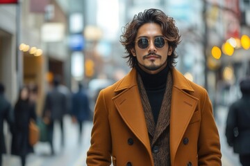 Fototapeta premium stylish japanese men exude confidence and charm, capturing contemporary fashion trends in a vibrant urban setting that showcases their cool sophistication