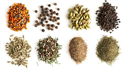 different spices isolated on white background