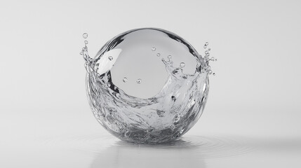 An artistic representation of cascading water within a glass orb, emphasizing the relationship between liquid dynamics and the spherical form, creating a striking composition.