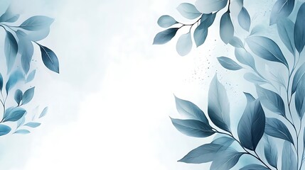 Serene Blue Leaves Artistic Botanical Illustration