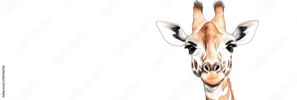 Poster giraffe gazes curiously from the left side in a colorful and inviting illustrated style. generative 