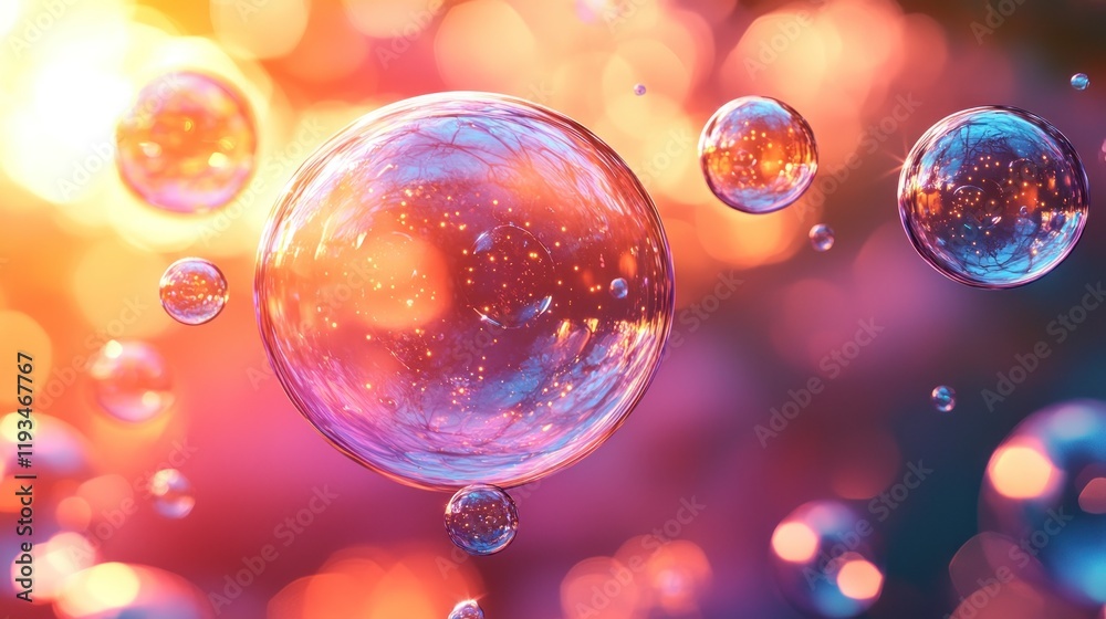 Canvas Prints Abstract colorful bubbles floating in warm light.