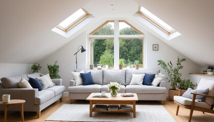 A comfortable sofa with soft cushions enhances natural light