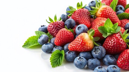 Fresh Berries: Strawberries, Blueberries, Raspberries on White Background - Healthy Food Stock Photo
