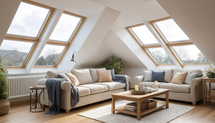 A comfortable sofa with soft cushions in bright spaces