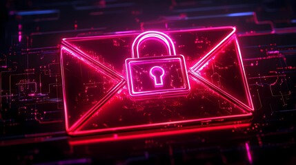 Secure email communication with encrypted data transfer and cybersecurity protection concept, digital lock symbol over email icon, book illustration style