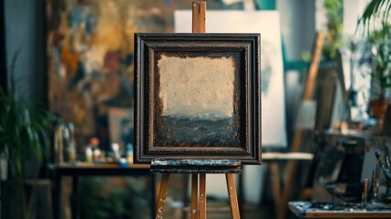 Abstract Painting on Easel in Artists Studio