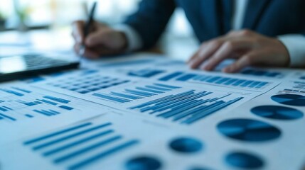 A close-up of a professional studying financial data, with graphs highlighting opportunities for growth, showcasing a strategic and opportunity-focused mindset.