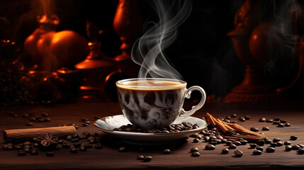 Fototapeta premium Aromatic Coffee Cup with Steam