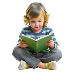 Adorable Child Reading Book Green Cover Cute Toddler kid boy fun girl story happy young   