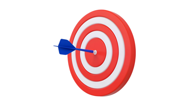 3D red target icon, cartoon style on isolated transparent background