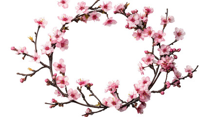 Fototapeta premium Artistic Cherry Blossom Wreath, Hanami Cherry Blossom Festival, transparent background, isolated on white, PNG file