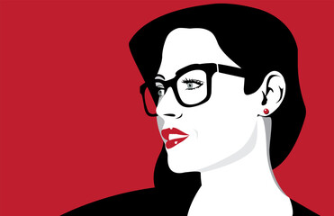 Fashionable Woman wearing glasses looking away