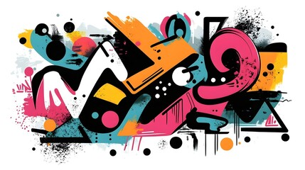 Bold and Vibrant Abstract Graphic Design Art with Colorful Geometric Shapes and Freeform Patterns