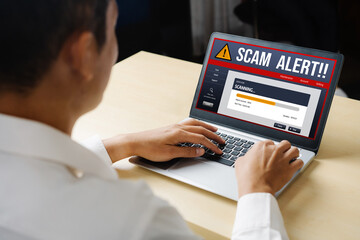 Cyber security software show alert of cyber attack for protection snugly. Danger from virus,...