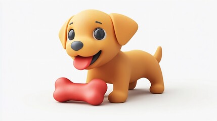 Adorable Cartoon Puppy with Red Heart Shaped Toy Bone in Studio Setting