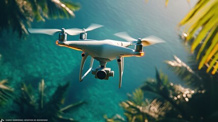 Naklejka premium Drone Capturing Aerial Views Over Tropical Waters - Stunning Ocean Landscapes from Above