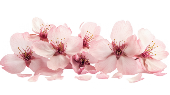 Close-Up of Soft Pink Cherry Blossom Petals, Hanami Cherry Blossom Festival, transparent background, isolated on white, PNG file