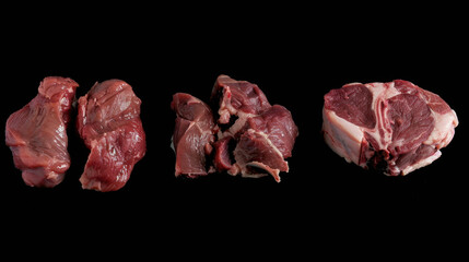 Fototapeta premium collection of raw meat on black background