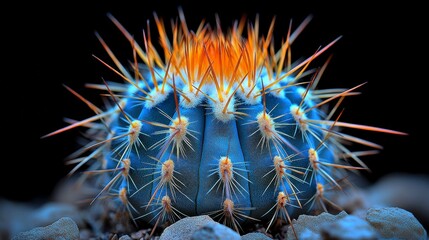 Obraz premium A close-up macro shot of a cactus spines, capturing the textured surface and sharp details in a natural botanical setting, showcasing the plant's resilience.