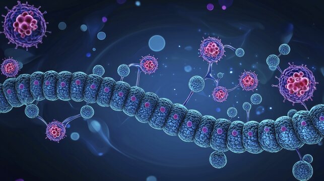 Apoptosis signaling pathways, unraveling mysteries of cell death in organisms, vibrant blue background enhances clarity and focus on processes.