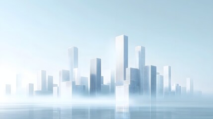 Fototapeta premium Misty Cityscape with Towering Skyscrapers and Serene Atmosphere