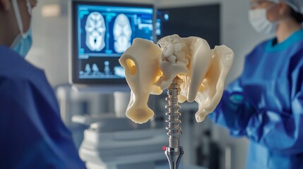 Medical 3D printed bone implant model in surgical setting